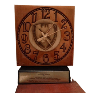 Wooden Trophy Clock with Custom Engraving